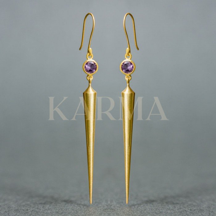 Gold Plated Sterling Silver Earring With Precious Amethyst